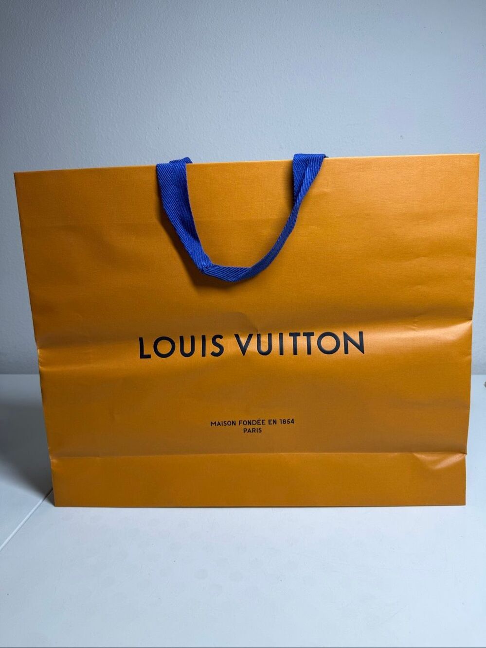 Louis Vuitton Large Orange Shopping Gift Bag Blue Handles 18.5 x 15.5 Inch